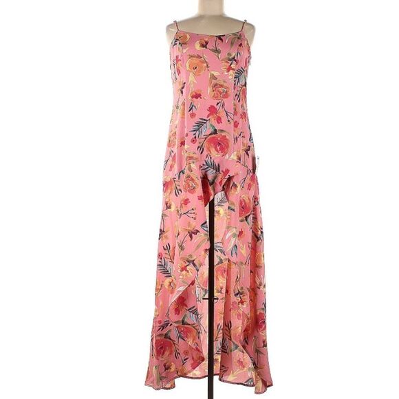 NWT Lulu’s Zinnia Blush Pink Floral Print High-Low Maxi Dress Medium - Picture 2 of 13